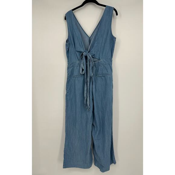 J. Crew Dark Matter Wrap Tie Chambray Wide Leg Cropped Jumpsuit - Picture 8 of 11
